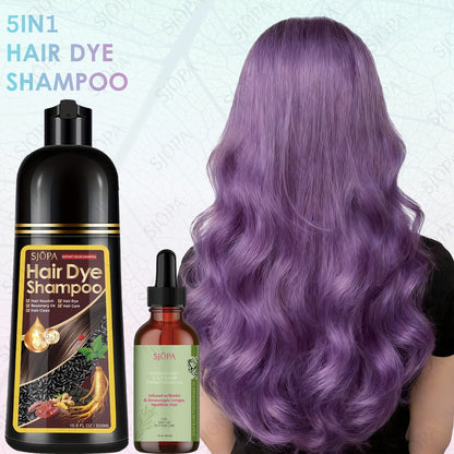 Hair Dye Coloring Shampoo 5-in-1 Upgraded with Hibiscus Oil, Squalane & Glycerin – Quick Color & Nourishing, Gentle Skin-Safe Formula