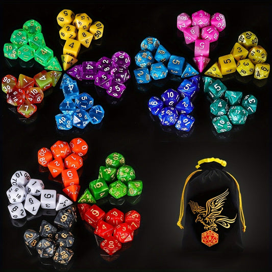 Polyhedral Dice Set 105 Pieces 15 Sets of 7 – D4 D6 D8 D10 D12 D20 in 15 Vibrant Colors with Large Drawstring Bag