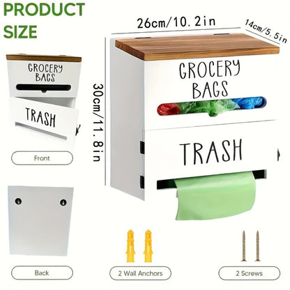 Garbage Bag Dispenser Kitchen Organizer Wall-Mount or Under-Sink Rack in Single or Dual Compartments