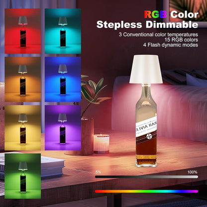 Table Lamp with Rechargeable Bottle-Top LED Shade, Three Color Temperatures, Touch Dimming and Five Options