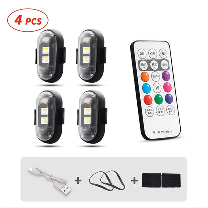 Wireless LED Strip Lights 8-Color 4pcs / 6pcs – Remote Control USB Rechargeable Waterproof Anti-Collision Light for Car Motorcycle Bike