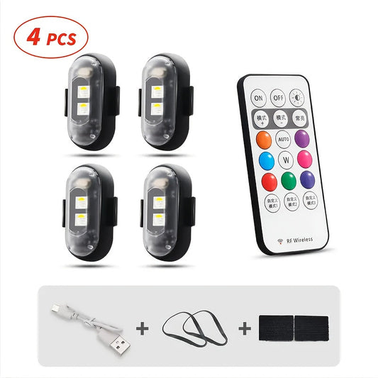 Wireless LED Strip Lights 8-Color 4pcs / 6pcs – Remote Control USB Rechargeable Waterproof Anti-Collision Light for Car Motorcycle Bike