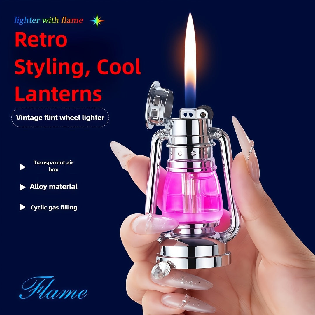Metal Horse Lantern Lighter Cool Grinding Wheel Design – Refillable Adjustable Flame Windproof Lighter, Creative Mood Light Novelty Lighter