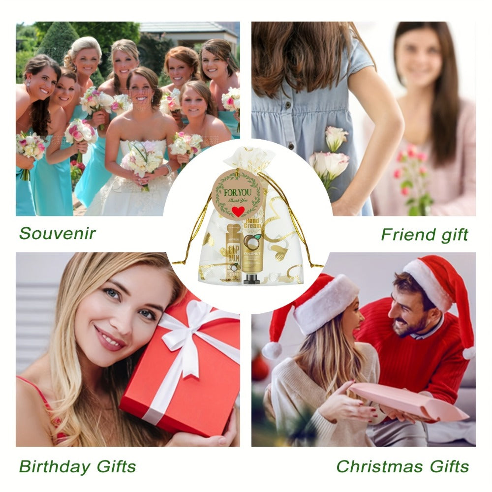 Bridal Shower Favor Set with 24 Hand Creams, Lip Balms, Thank You Cards and Heart Gift Bags