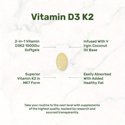 Vitamin D3 K2 MK-7 300 Softgels Value Size, 10000 IU D3 + 200mcg K2 with Extra Virgin Coconut Oil for Bone Density Immune & Heart Health