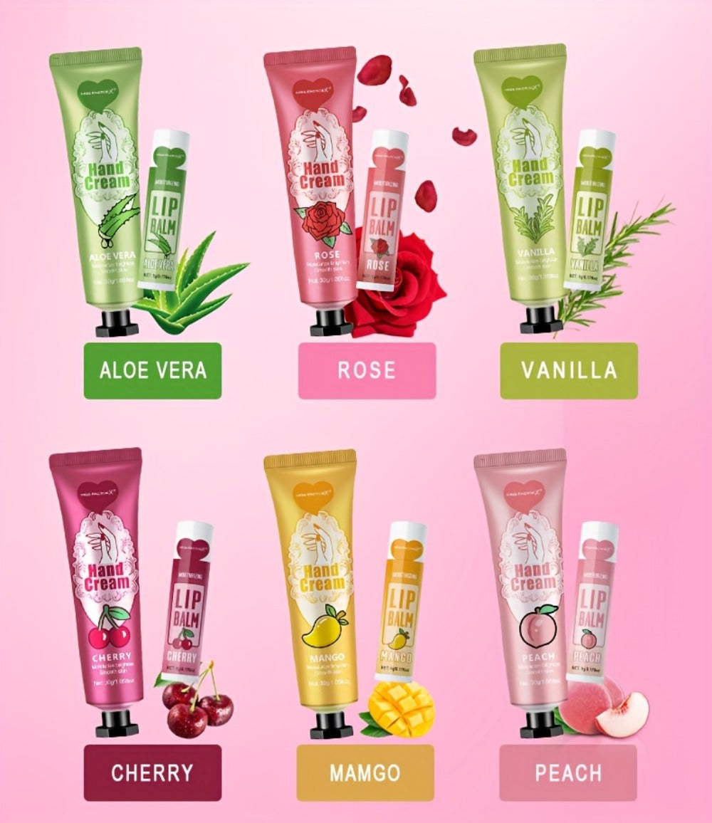 Shea Butter Hand Cream and Lip Balm Gift Set – Deep Moisturizing Skincare Bundle for Dry Cracked Skin, Vitamin E Natural Body Care Kit