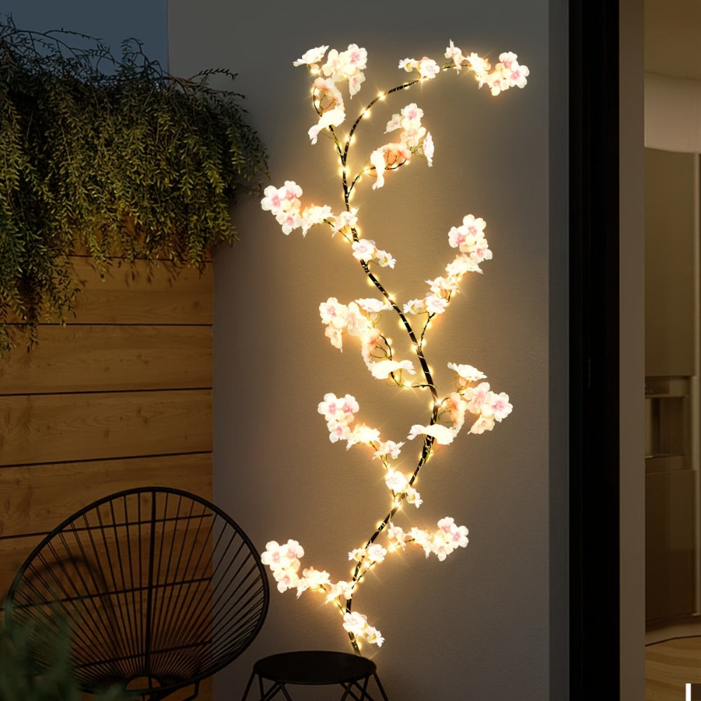 Cherry Blossom Fairy Light Garland 100 LED USB Powered, 180cm Artificial Flower String Lights for Wedding