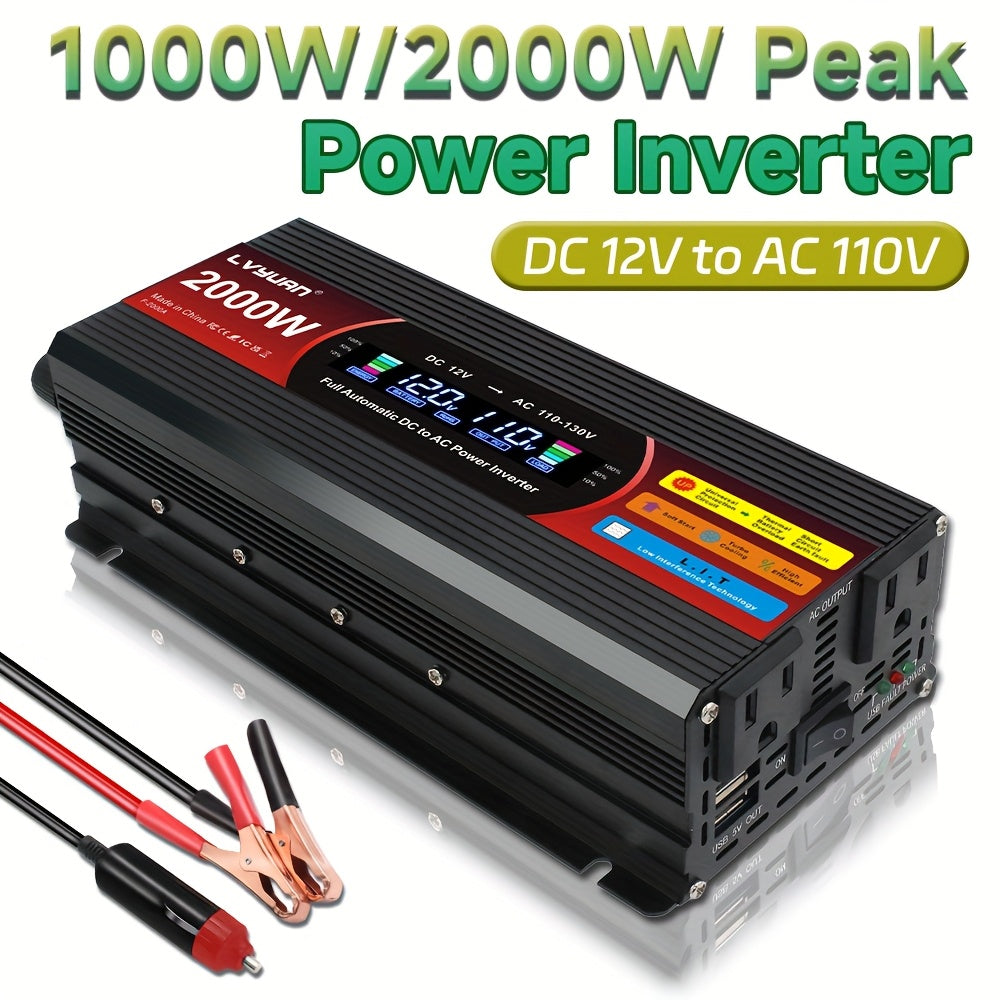 Multi-Format Car Power Inverter with 200W, 1000W or 3000W Labels in Red and Black Options for Vehicles