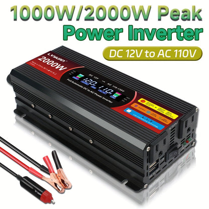 Multi-Format Car Power Inverter with 200W, 1000W or 3000W Labels in Red and Black Options for Vehicles