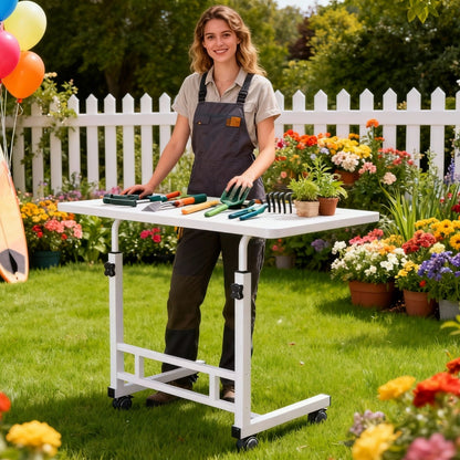Garden Workbench, Adjustable Metal Potting Table Patio Outdoor Indoor for Garden, Patio and Yard Use