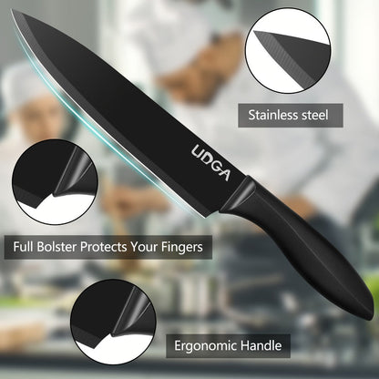 Stainless Steel Kitchen Knife Set Chef Knife Damascus Black Knife Block for Home Cooking, Dining and Outdoor Meals