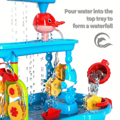 Sand and Water Table for Toddlers 3-Tier, Outdoor Sensory Play Set with Shovel Scoop & Strainer