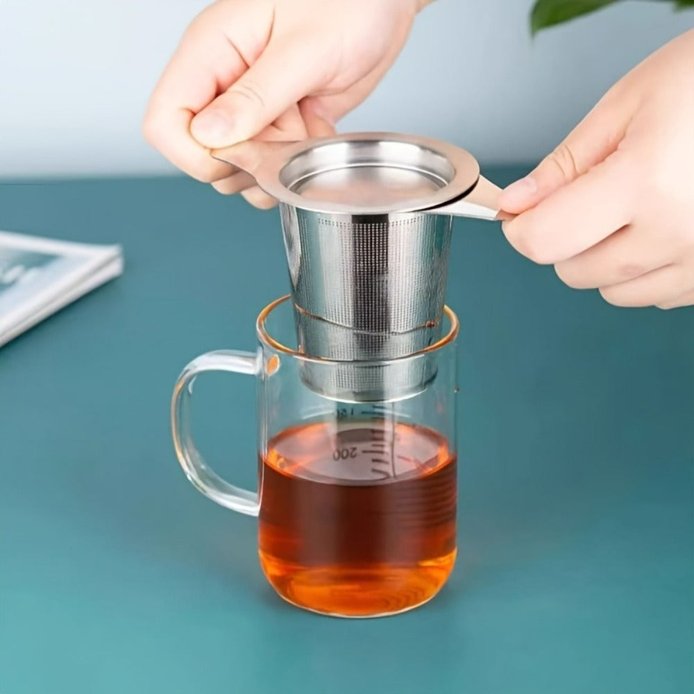 Stainless Steel Tea Strainer Set of 4 with Lid, Fine Mesh Tea Infuser with Dual Handles for Loose Leaf Tea