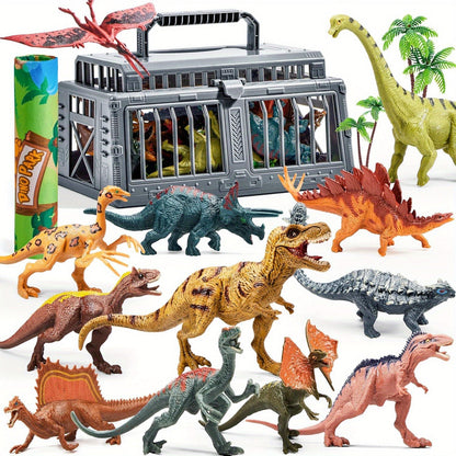 Dinosaur Toys for Kids 19pcs with Play Mat & Storage Cage, Realistic Dinosaur Figures Playset for Boys Girls Ages 3+
