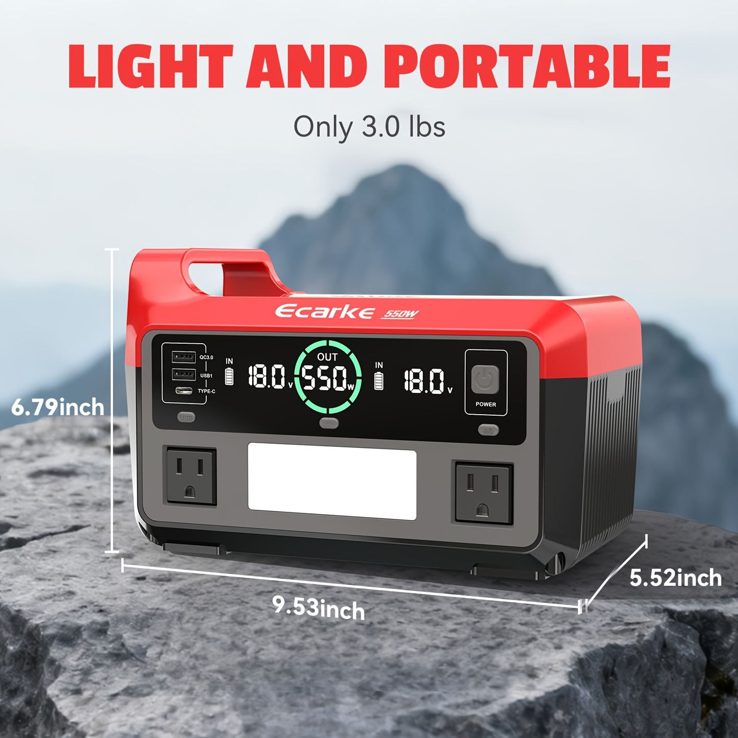 Battery Inverter for Dewalt 20V & 18V - 200W/350W/550W DC to AC 110V, USB, Type-C & AC Outlet, LED Work Light
