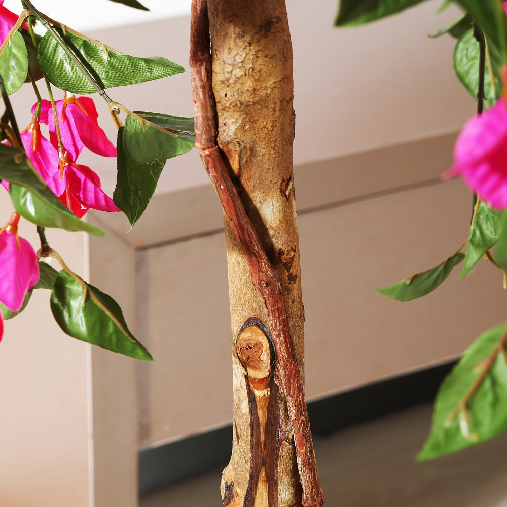 Artificial Bougainvillea Tree, 5-Foot Pink Flowering Plant with Wood-Look Trunk and Black Base Pot
