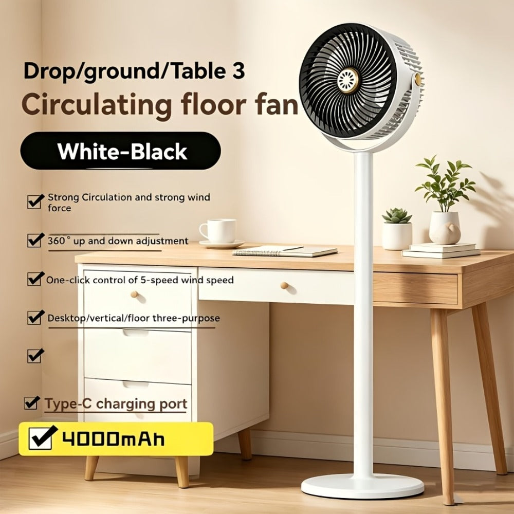RV Fan 5-in-1 USB Rechargeable 4000mAh Battery 5-Speed Type-C Charging Port Portable Room Fan for Entryways, Bedrooms and Living Spaces
