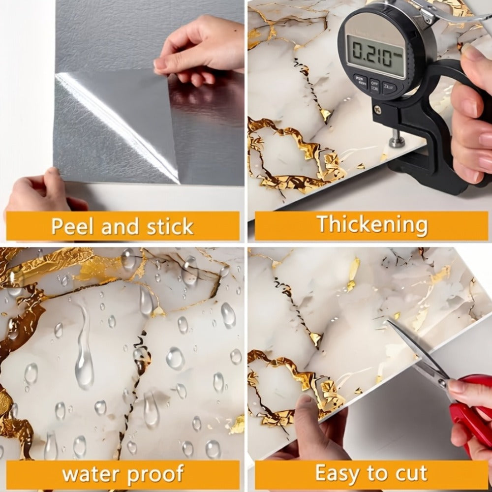 Peel and Stick Wall Tiles 50/100pcs PVC Marble Self Adhesive Vinyl Tile Stickers for Bathroom Kitchen Living Room