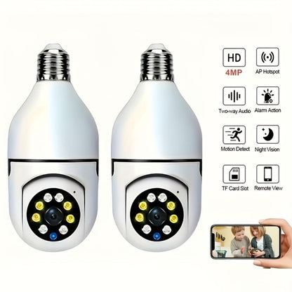 Security Camera 4MP Light-Bulb Two-Pack with Dual-Band WiFi, 360 Panoramic View and Infrared Night Vision