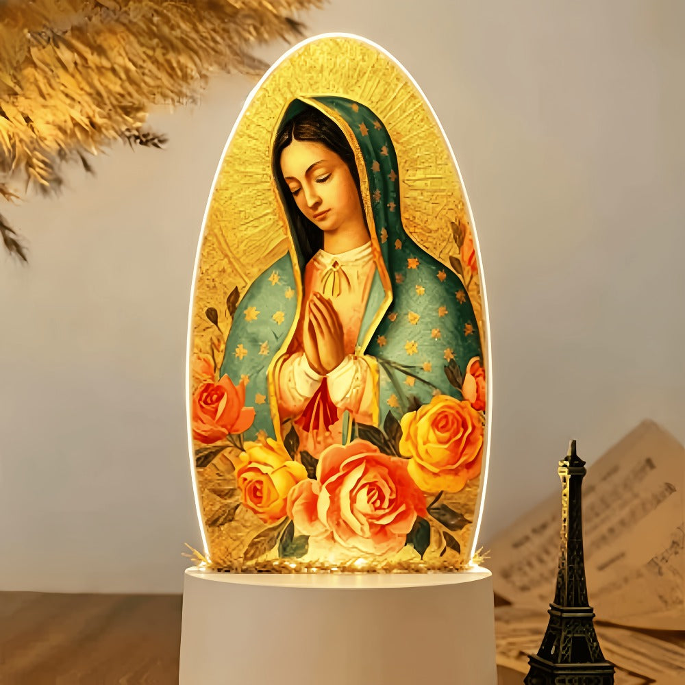 Guadalupe Prayer Light with White LED & Switch Control - Virgin Mary Night Light for Entryways, Bedrooms and Living Spaces