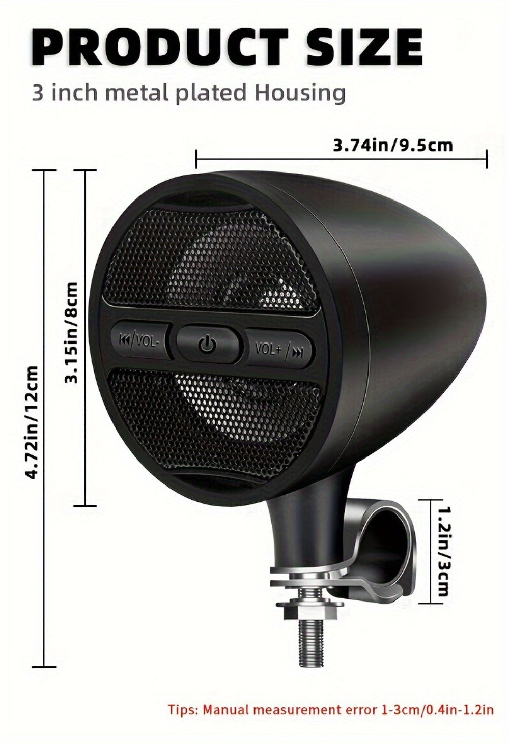 Motorcycle Handlebar Speaker 12V Stereo Audio System with MP3 USB FM Radio Handlebar Mount for Off-Road Dirt Bike ATV Cruiser Waterproof