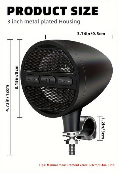 Motorcycle Handlebar Speaker 12V Stereo Audio System with MP3 USB FM Radio Handlebar Mount for Off-Road Dirt Bike ATV Cruiser Waterproof