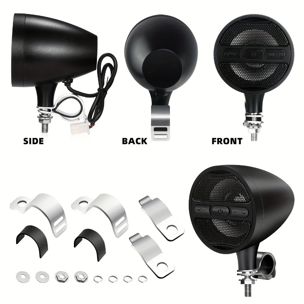 Motorcycle Handlebar Speaker 12V Stereo Audio System with MP3 USB FM Radio Handlebar Mount for Off-Road Dirt Bike ATV Cruiser Waterproof
