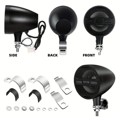 Motorcycle Handlebar Speaker 12V Stereo Audio System with MP3 USB FM Radio Handlebar Mount for Off-Road Dirt Bike ATV Cruiser Waterproof