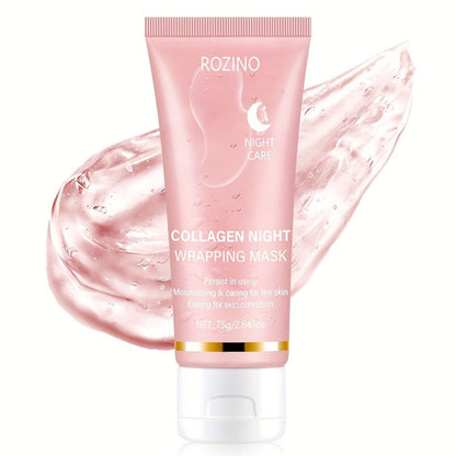 Face Mask, ROZINO Collagen Night Wrapping Formula, 75g or 2.645oz Tube with Application Brush