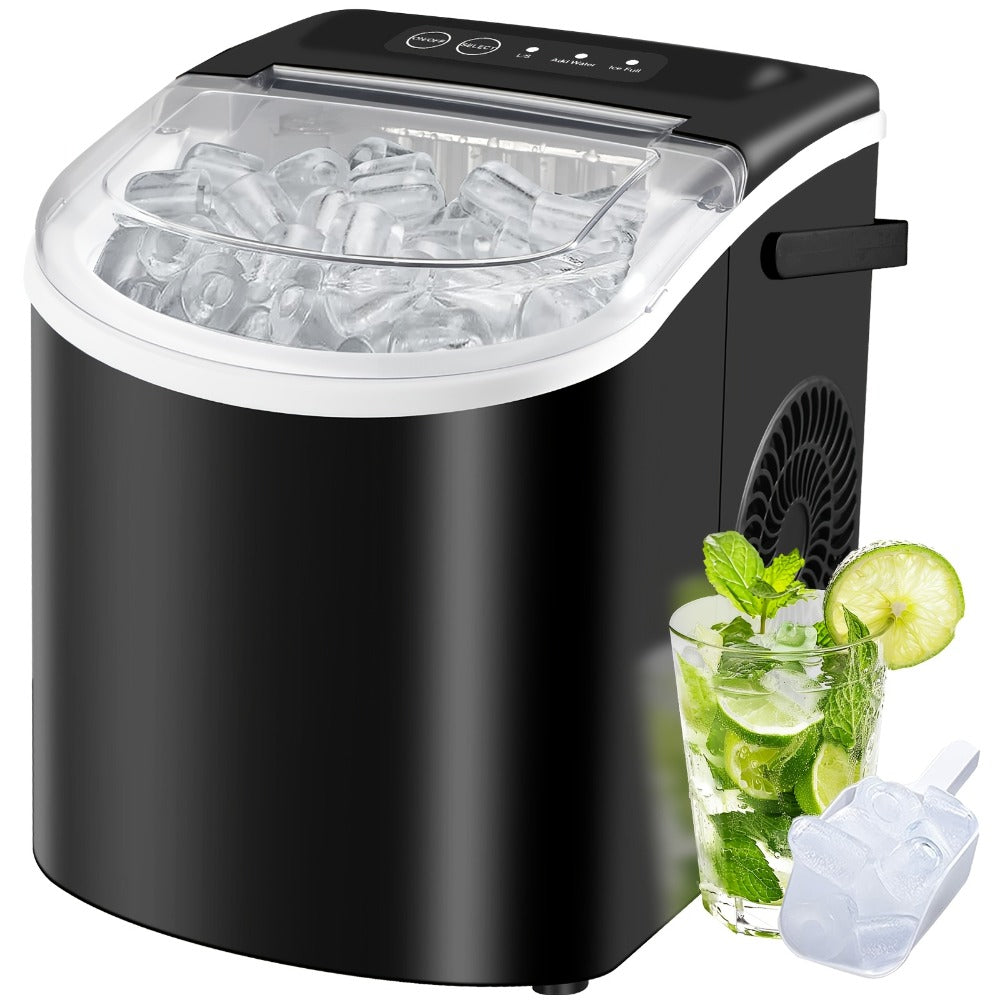 Ice Maker with Basket & Scoop, /Day Countertop Bullet Ice Machine, 9 Cubes in 6 Mins, Self-Cleaning