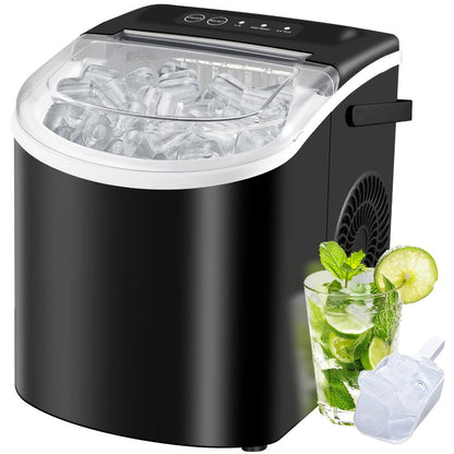 Ice Maker with Basket & Scoop, /Day Countertop Bullet Ice Machine, 9 Cubes in 6 Mins, Self-Cleaning