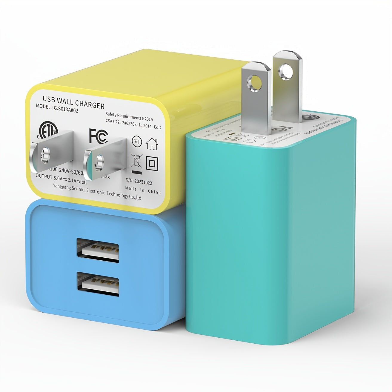 USB Wall Charger Cube Multi-Pack 2/3/4-Pack Dual Port 5V 2.1A with Short Circuit Protection