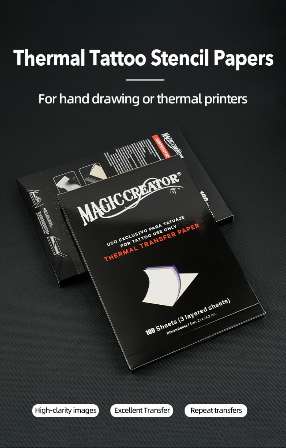 Tattoo Transfer Paper 100 Sheets 4-Layer Thermal Stencil, Sharp Precise Design Transfer, Hand Drawing &