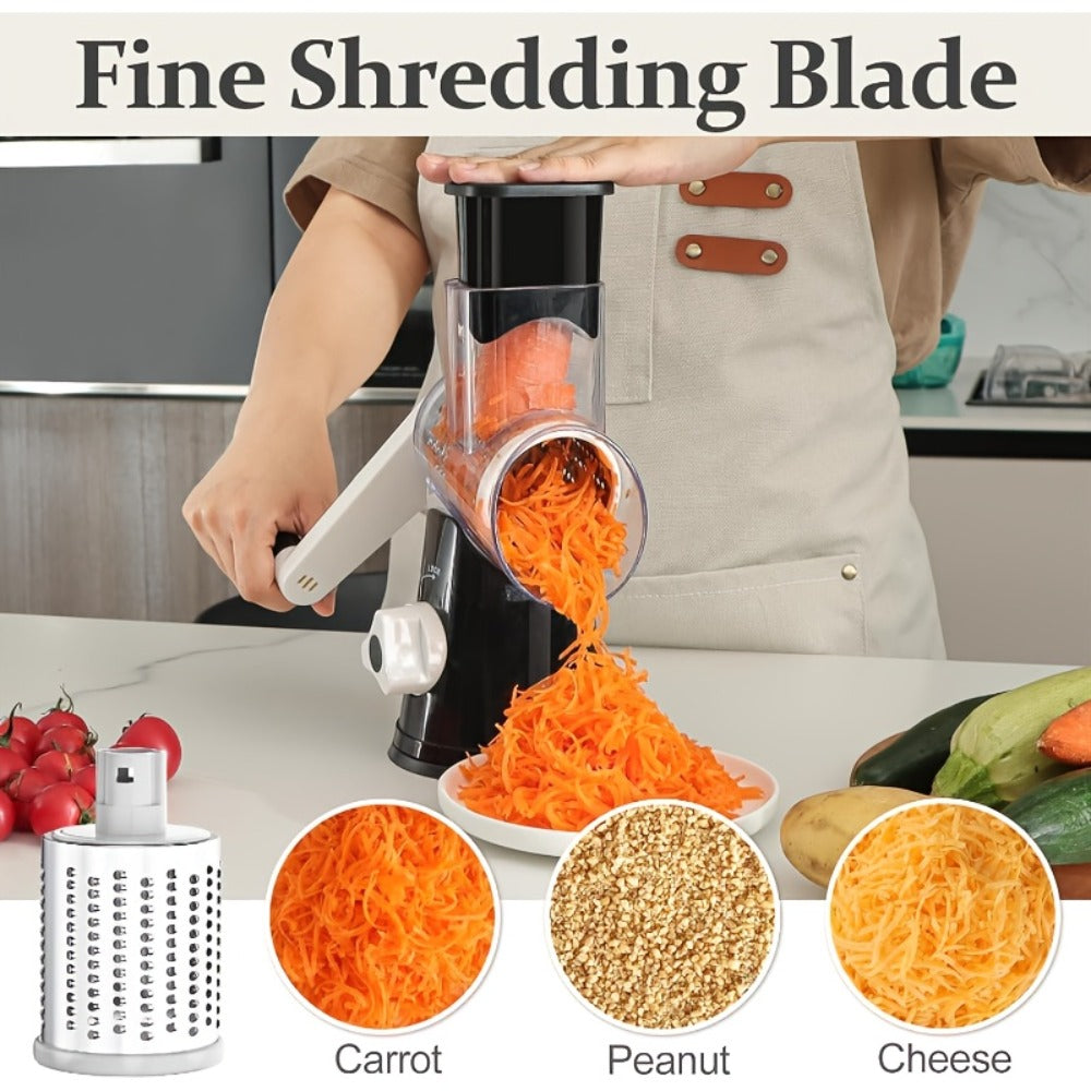Rotary Cheese Grater with Hand Crank, 3 Interchangeable Blades for Cheese, Vegetables & Nuts, Suction Base