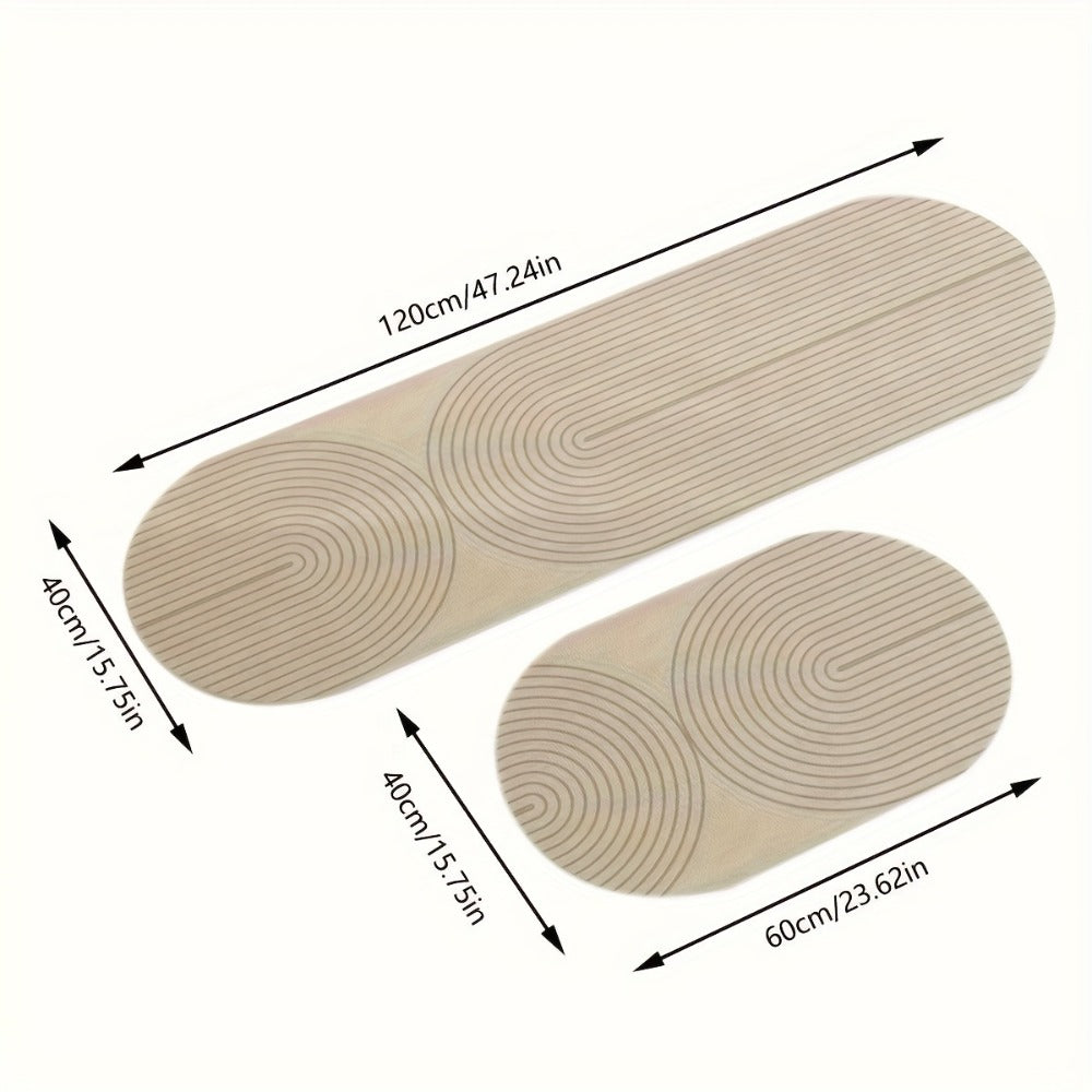 Kitchen Mat, Striped Polyester Runner in Beige or Gray with 40x60cm and 40x120cm Sizes and Printed Care Steps