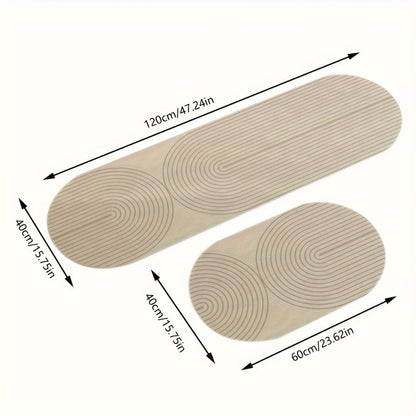 Kitchen Mat, Striped Polyester Runner in Beige or Gray with 40x60cm and 40x120cm Sizes and Printed Care Steps