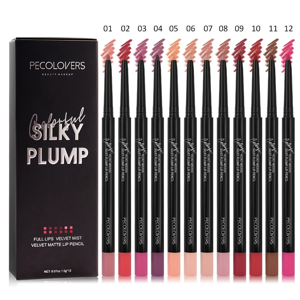 Waterproof Lip Liner Pencil Set 12 Pieces Multi-Functional Lip Eye & Brow Liner, for Makeup, Travel and Everyday Vanity Use