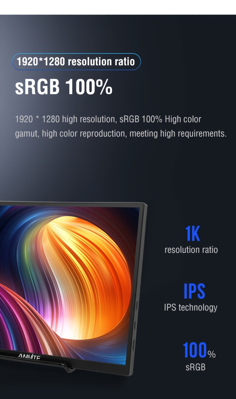 Anmite 10.5" IPS Portable Monitor 1280P 100% sRGB USB-C for an Everyday Personal Care Routine