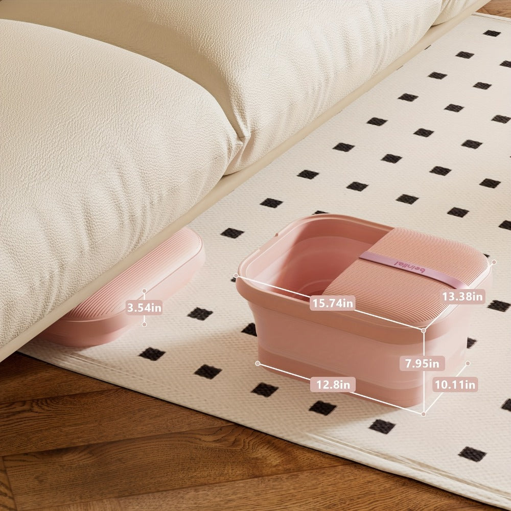 Collapsible Foot Bath Spa Massager with Heat Bubble Jets Massage Rollers LED Light Foldable Pedicure Foot