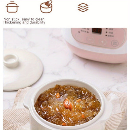 Electric Ceramic Stew Pot 1L 200W Anti Dry Burn 24H Intelligent Reservation Slow Cooker for Entryways, Bedrooms and Living Spaces