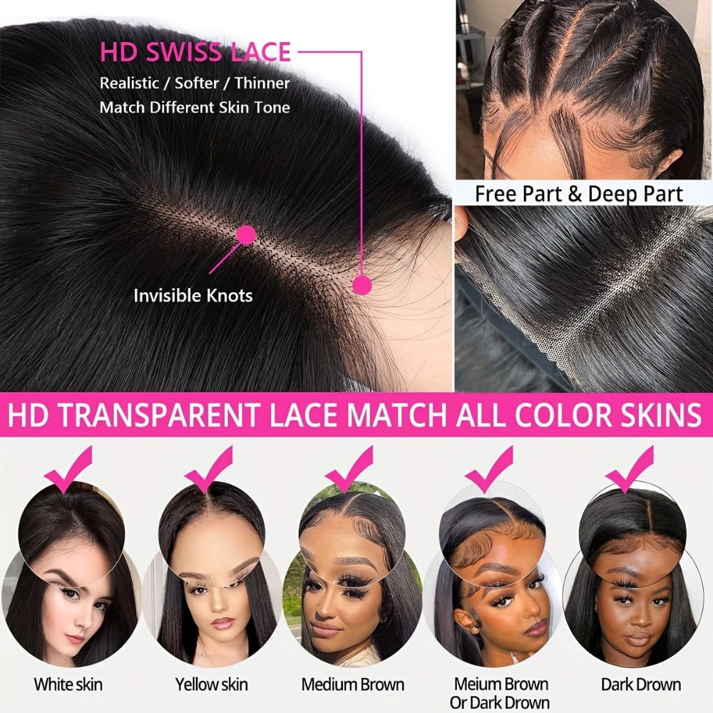 Bob Wig Human Hair 250% Density 4x4 HD Lace Straight Glueless Pre Cut Pre Plucked Wear and Go Natural Black for Women Daily Wear Party Music