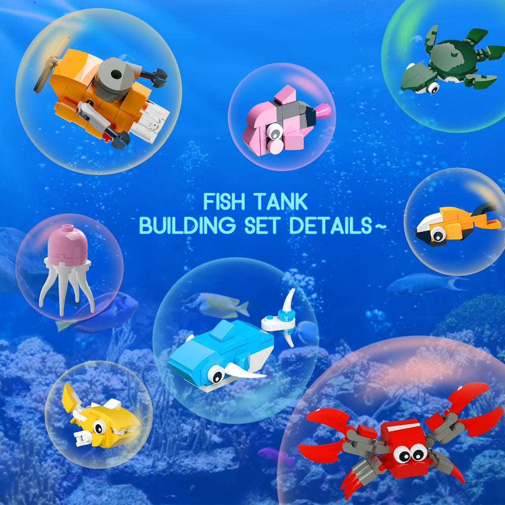 Ocean Fish Tank Building Blocks Set 501 Pcs LC8059 – LED Light Aquarium Model Whale Shark Sea Turtle Marine Life Desktop Decoration Night