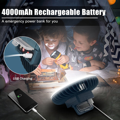 Camping Fan 2-Pack Circular Fan-Light Set with 4000mAh Batteries, 3 Speeds, 2 Brightness Levels, Hooks and Magnets