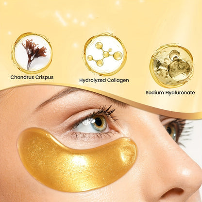 Under Eye Patches 24 Pairs Gold Collagen Hyaluronic Acid Glycerin – Hydrating Eye Mask for Dark Circles Puffiness