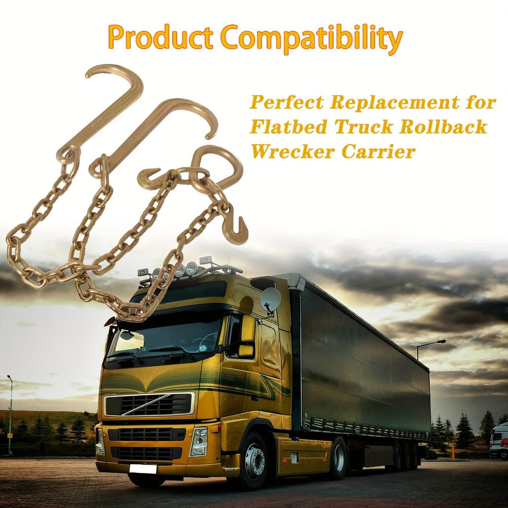 Grade 70 Tow Chain with J Hooks – 5/16" x 2ft Heavy Duty Trailer Chain Set with V-Chain Grab Hooks, 6000 lb Capacity