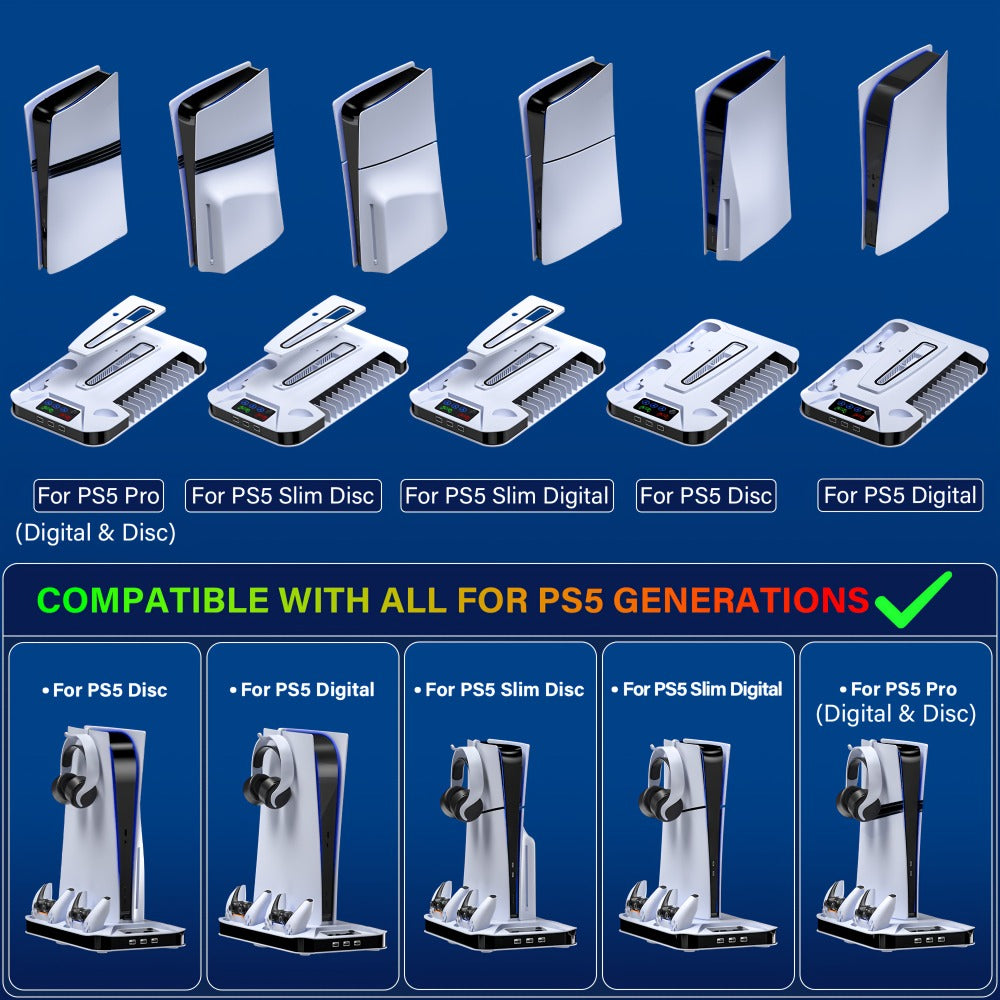 PS5 Pro Slim Cooling Station with Controller Charging Station for PS5/Slim/Pro Standard & Disc/Digital Console