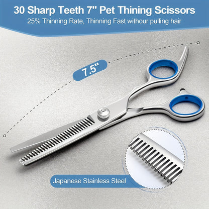 Dog Grooming Scissors Set 6-in-1 Titanium Coated Stainless Steel Pet Shears Safety Round Tip for Dogs Cats Universal Hand Orientation