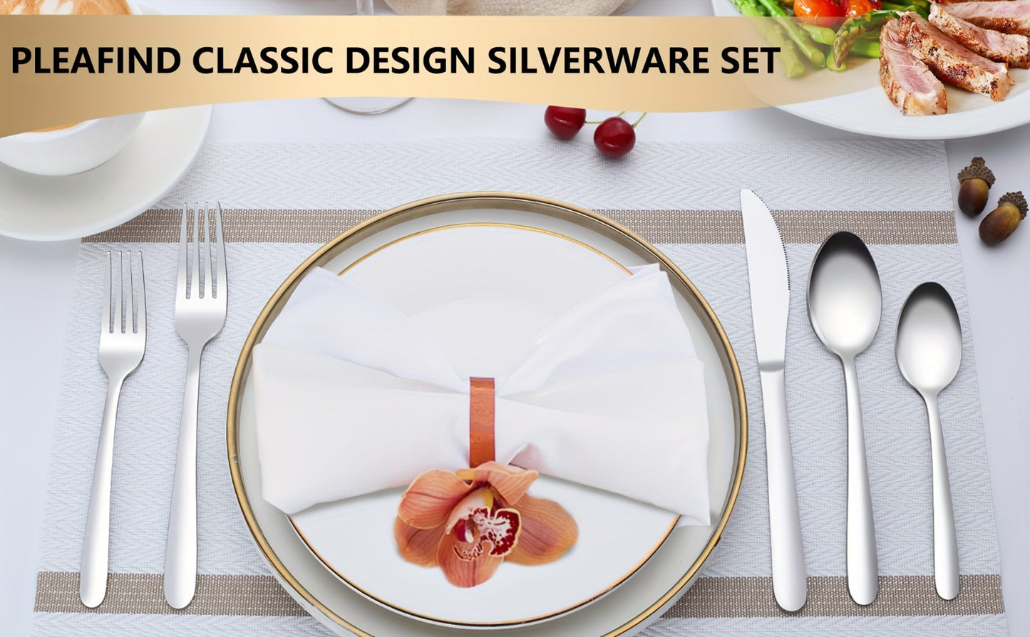 Stainless Steel Flatware Set in 60- or 90-Piece Silver Configurations with Five-Piece Place Settings
