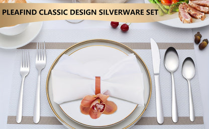 Stainless Steel Flatware Set in 60- or 90-Piece Silver Configurations with Five-Piece Place Settings