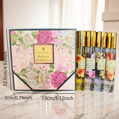 Perfume Gift Set Four 20ml Slim Spray Bottles with Gold Caps in Pink or Botanical Hinged Boxes